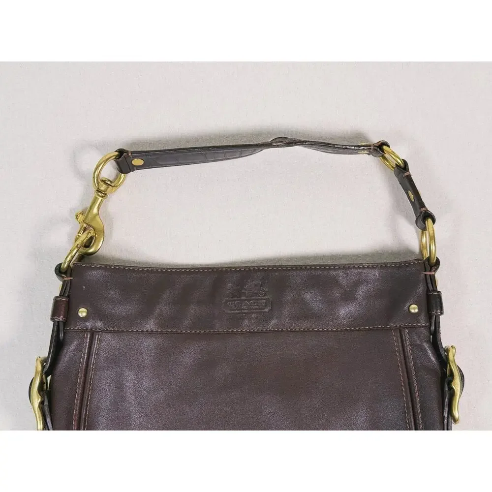 Vintage Y2K Coach Leather Hobo Bag Brown Gold Hardware Shoulder Purse Zip 2000s